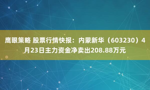 鹰眼策略 股票行情快报：内蒙新华（603230）4月23日主力资金净卖出208.88万元
